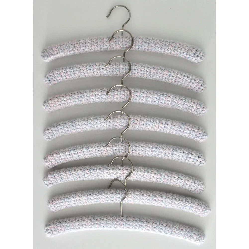 Set of 8 Vintage Crochet Yarn Covered Children's Kids Pink Blue Clothing Hangers